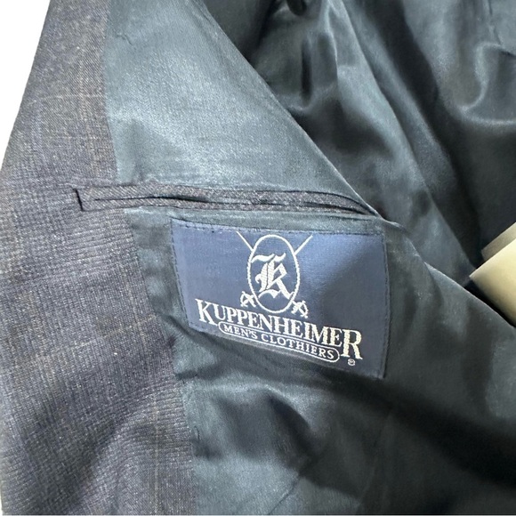 Kuppenheimer Made in USA Smoky Blue Plaid 100% Wool 2 Button Suit Jacket Sz 44L - Picture 10 of 15